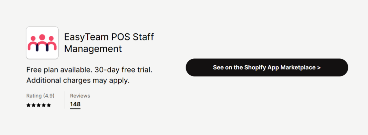 A screenshot from the shopify marketplace showing EasyTeam ranking in number one place for staff management apps